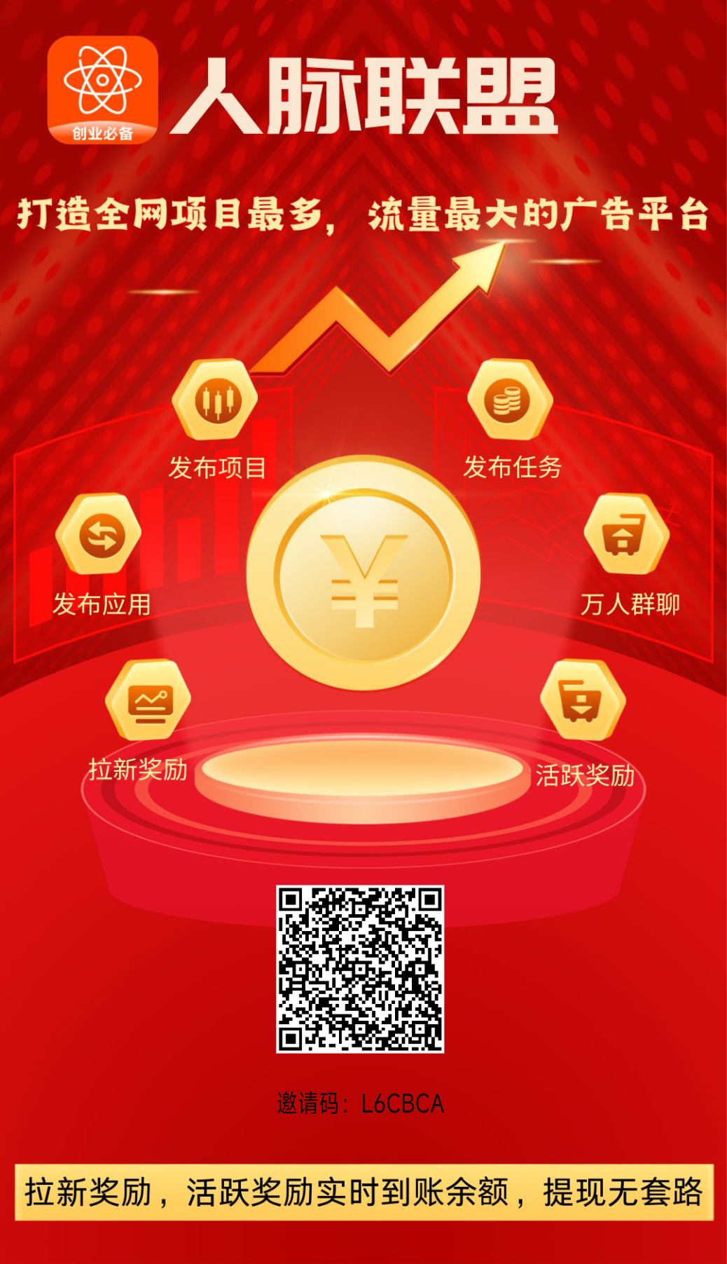 人脉联盟，新广告引流平台，一条信息万人浏览千人注册，功能齐全，推项目发软件+加好友赚钱