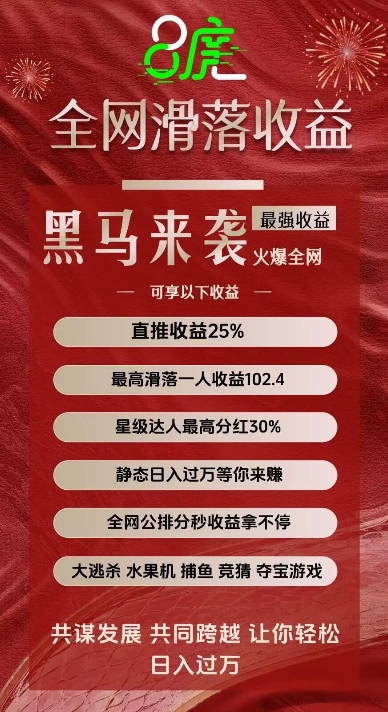 首码8度王炸项木，不会推广没关系，没有团队也没关系，注册抢位，靠滑落轻松百万团队，静态也能日入过万，二二复制全网公排无死角自动滑落，躺赚也赚钱！